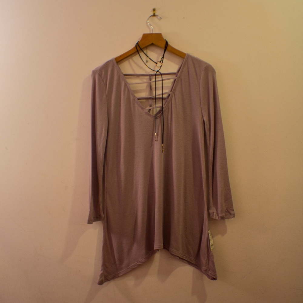 Pale Purple Caged Back Quarter Sleeved Sweater
